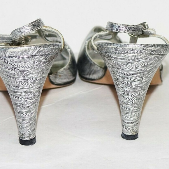 Vtg Salvatore Ferragamo Shoes High Heeled Metallic - Picture 5 of 8